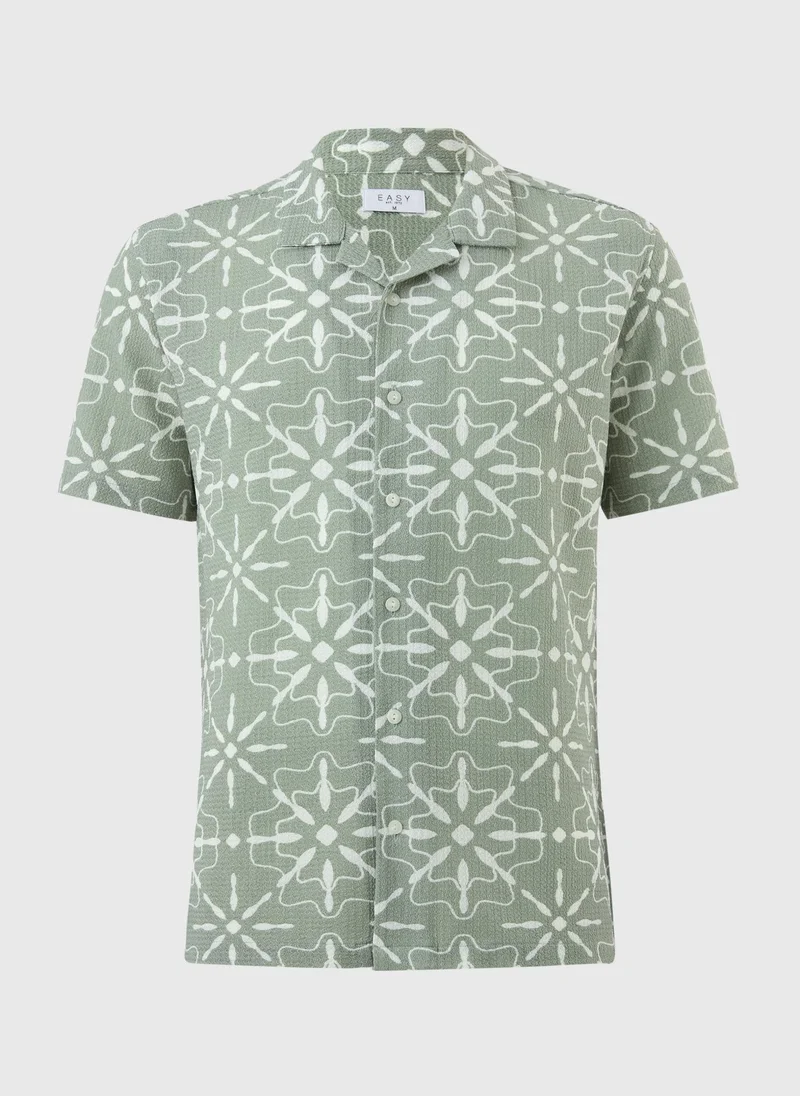 ماتلان Sage Crinkle Geometric Tile Printed Shirt